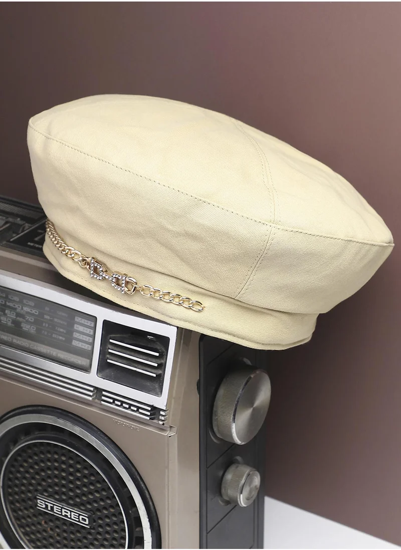 صوص هاوت Rhinestone Chain Beret Hat - Cream