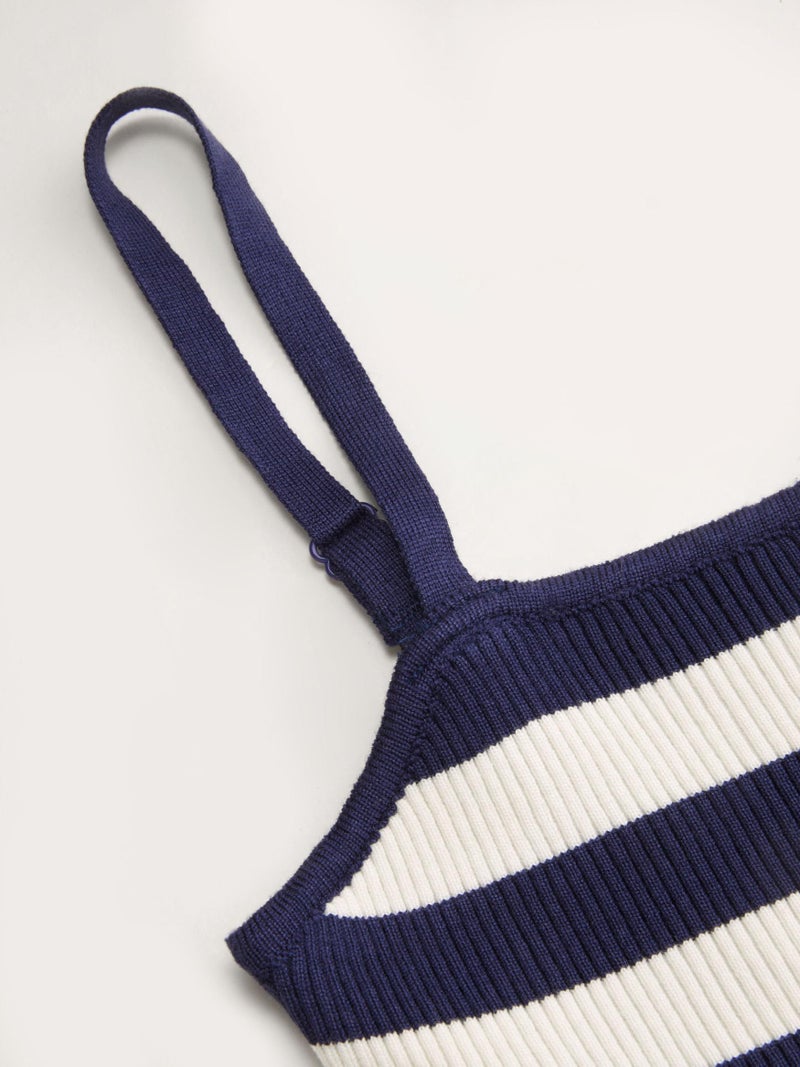 CIDER Striped Crop Tank Tops for Women Sleeveless Square Neck Ruffle Knit Peplum Tops Summer Vacation Outfits Navy Blue - Image 3