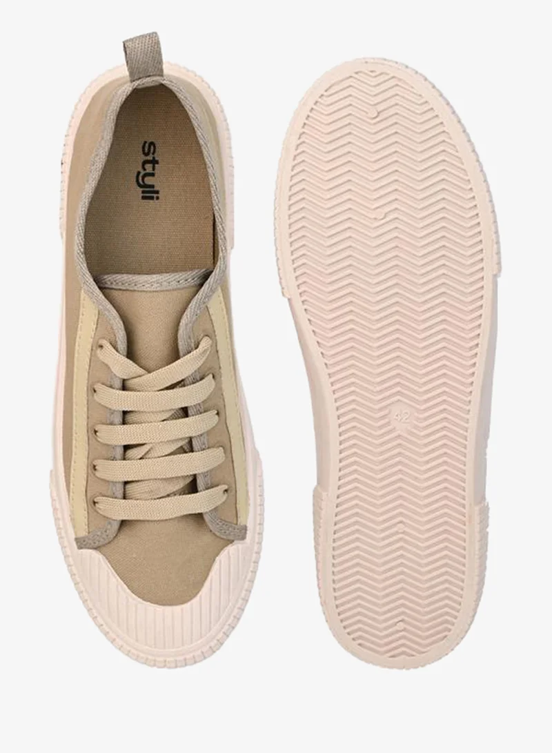 ستايلي شريط التفاصيل قماش برباط متابعة أحذية رياضية