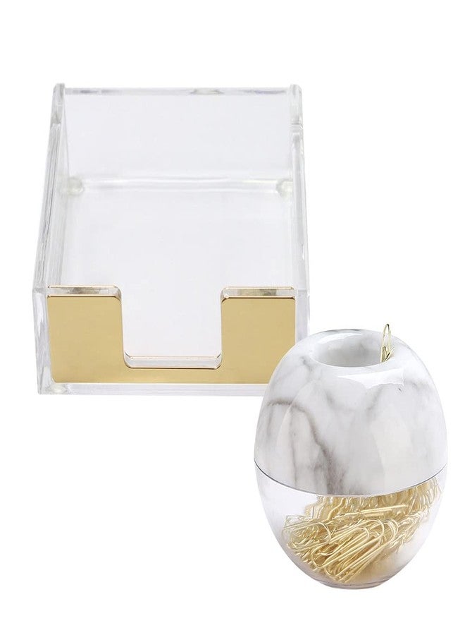 MultiBey Gold Sticky Note Holder and Magnetic Paperclip Dispenser Set, 100Pcs Paper Clips Included, Acrylic Memo Notepad Holder Gold Desk Accessories for Office Home & School - Image 1