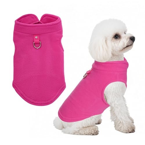Sucrain Dog Fleece Vest Soft Pet Jacket with Leash O-Ring Winter Warm Pet Pullover Coat for Small Dog (Hot Pink, Medium) - Image 1