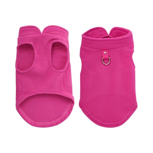 Sucrain Dog Fleece Vest Soft Pet Jacket with Leash O-Ring Winter Warm Pet Pullover Coat for Small Dog (Hot Pink, Medium) - Image 3