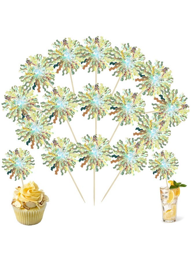 Ephlyn 30Pcs Foil Firework Cupcake Toppers Sparkle Tinsel Cupcake Picks Firework Cake Decorations Cocktail Food Fruit Toothpicks for Baby Shower Graduation Party Supplies White - Image 1