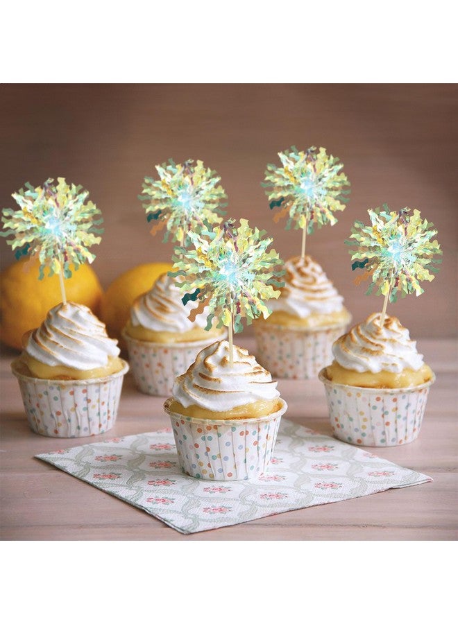 Ephlyn 30Pcs Foil Firework Cupcake Toppers Sparkle Tinsel Cupcake Picks Firework Cake Decorations Cocktail Food Fruit Toothpicks for Baby Shower Graduation Party Supplies White - Image 5