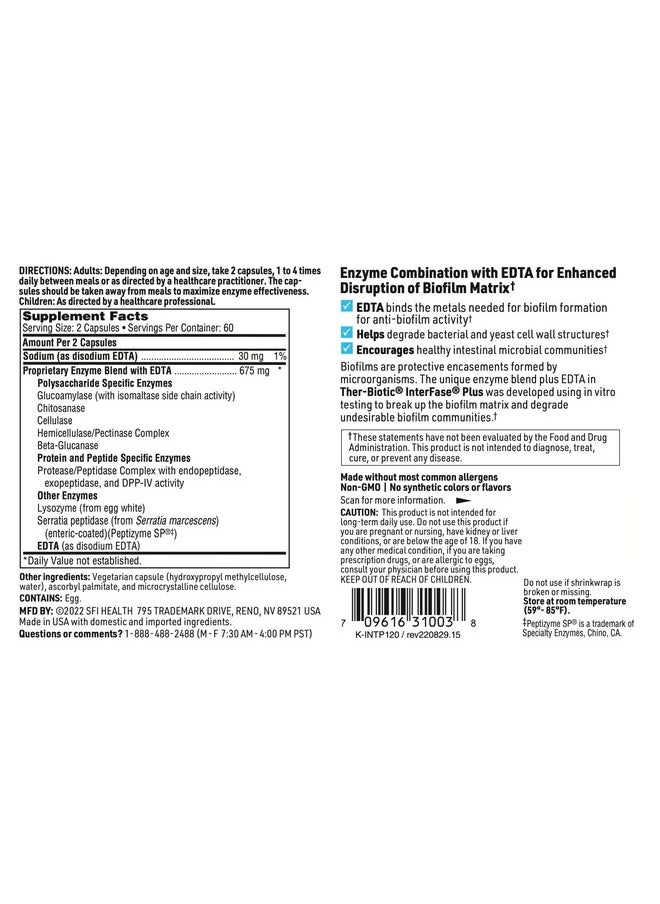 Klaire Labs - Interfase Plus 'Antibiofilm' Enzyme Blend + Edta Gastrointestinal System Gut Flora Biofilm & Detox Support (120 Capsules) - Image 1