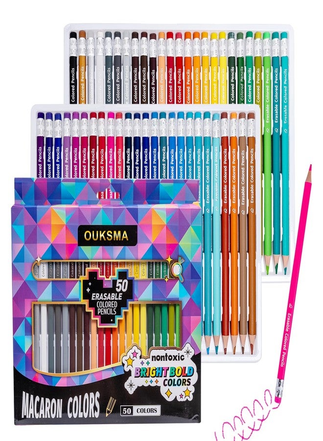 Ouksma Pre-sharpened Colored Pencils with Erasers, Erasable Color Pencils, Drawing Pencil, Art Pencil for School Supplies, Drawing Supplies (50 Colors) - Image 1