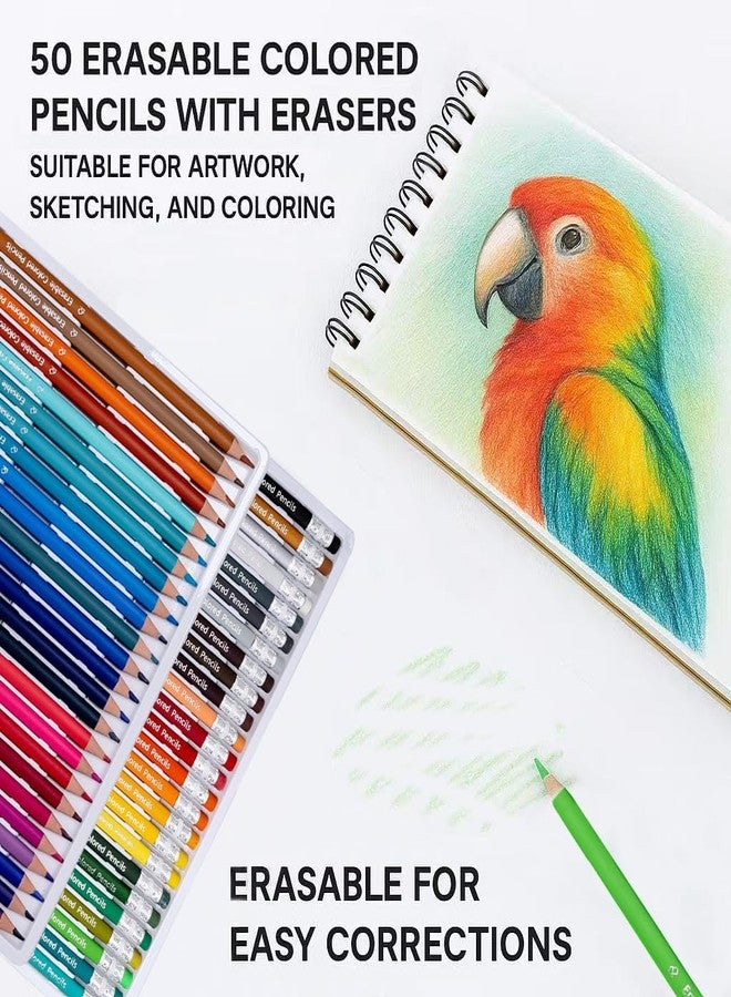 Ouksma Pre-sharpened Colored Pencils with Erasers, Erasable Color Pencils, Drawing Pencil, Art Pencil for School Supplies, Drawing Supplies (50 Colors) - Image 2