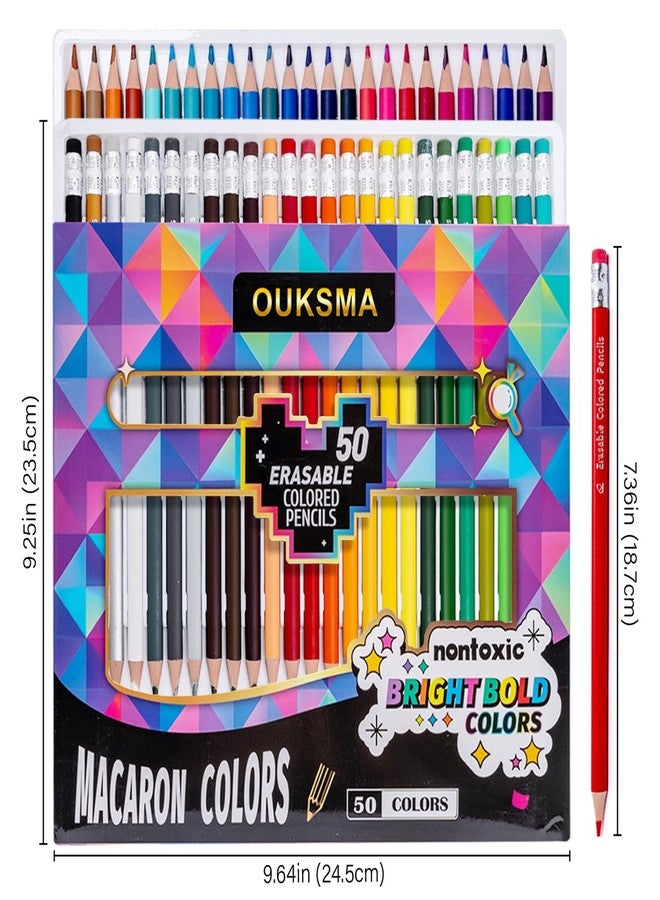 Ouksma Pre-sharpened Colored Pencils with Erasers, Erasable Color Pencils, Drawing Pencil, Art Pencil for School Supplies, Drawing Supplies (50 Colors) - Image 5