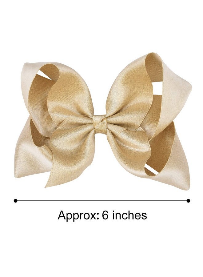 DEEKA DEEKA 2 PCS 6" Big Hand-made Shiny Glitter Ribbon Hair Bows Alligator Clips Hair Accessories for Little Teen Toddler Girls Kids Set of 2 -Light Gold - Image 2