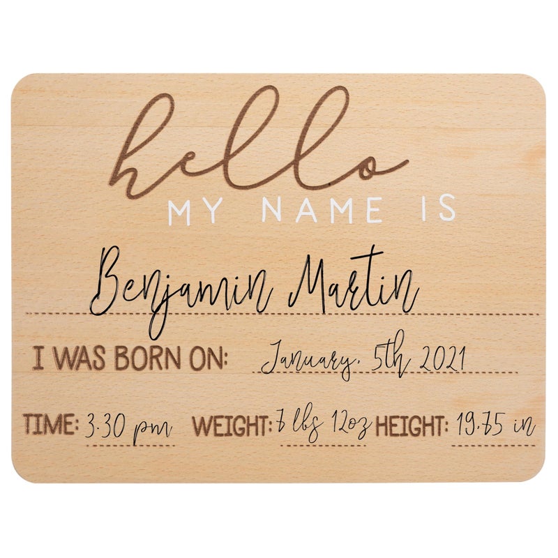 Pearhead Baby Welcome Sign GenderNeutral Hello Baby Arrival Photo Prop Hospital Birth Announcement Newborn Birth Stats Board Photo Prop 825 x 11 Wood - Image 1