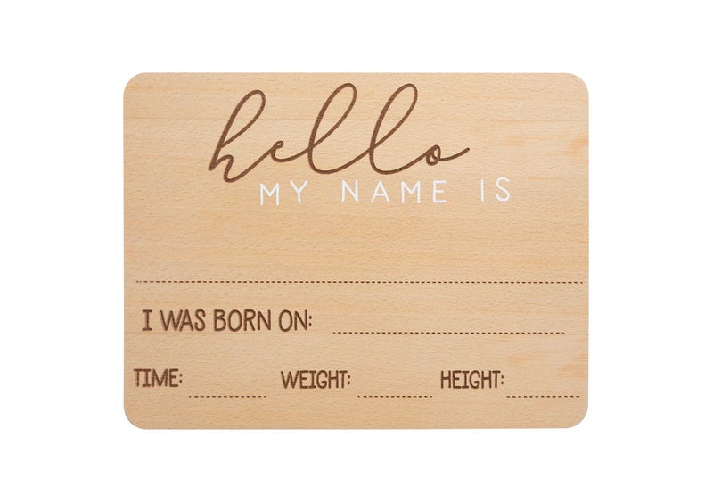 Pearhead Baby Welcome Sign GenderNeutral Hello Baby Arrival Photo Prop Hospital Birth Announcement Newborn Birth Stats Board Photo Prop 825 x 11 Wood - Image 2