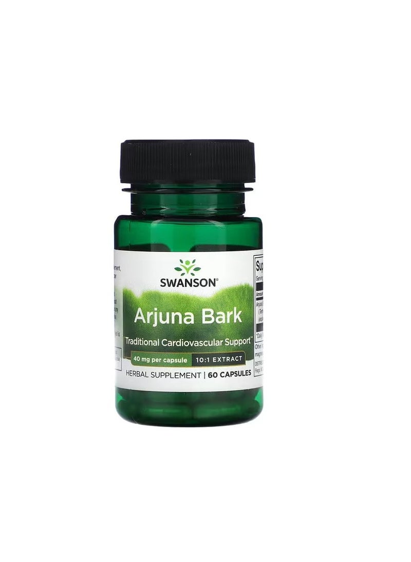 Arjuna Bark Herbal Supplement Traditional Cardiovascular Support - 40 mg 60 Capsules