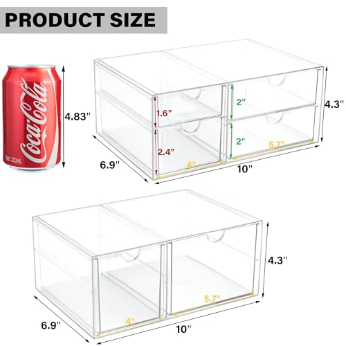 Prsildan Acrylic Drawer Makeup Organizer with 6 Drawers (Not for Baby Bottle), Set of 2 Office Desk Organizers Accessories, Clear Stackable Storage Drawers for Vanity, Craft (Largest Drawer 4" Tall) - Image 2