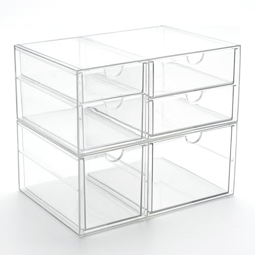 Prsildan Acrylic Drawer Makeup Organizer with 6 Drawers (Not for Baby Bottle), Set of 2 Office Desk Organizers Accessories, Clear Stackable Storage Drawers for Vanity, Craft (Largest Drawer 4" Tall) - Image 1