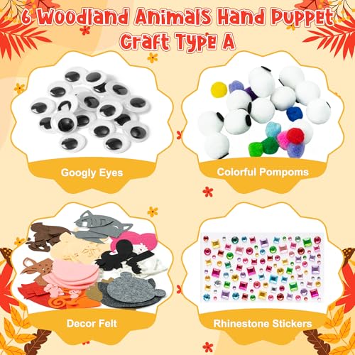 WATINC 6Pcs Hand Puppet Making Kit Art Craft Felt Sock Puppet Toys Creative DIY Make Your Own Pompoms Wiggle Googly Eyes Storytelling Role Play Party Supplies Gift for Girls Boys Woodland A - Image 5