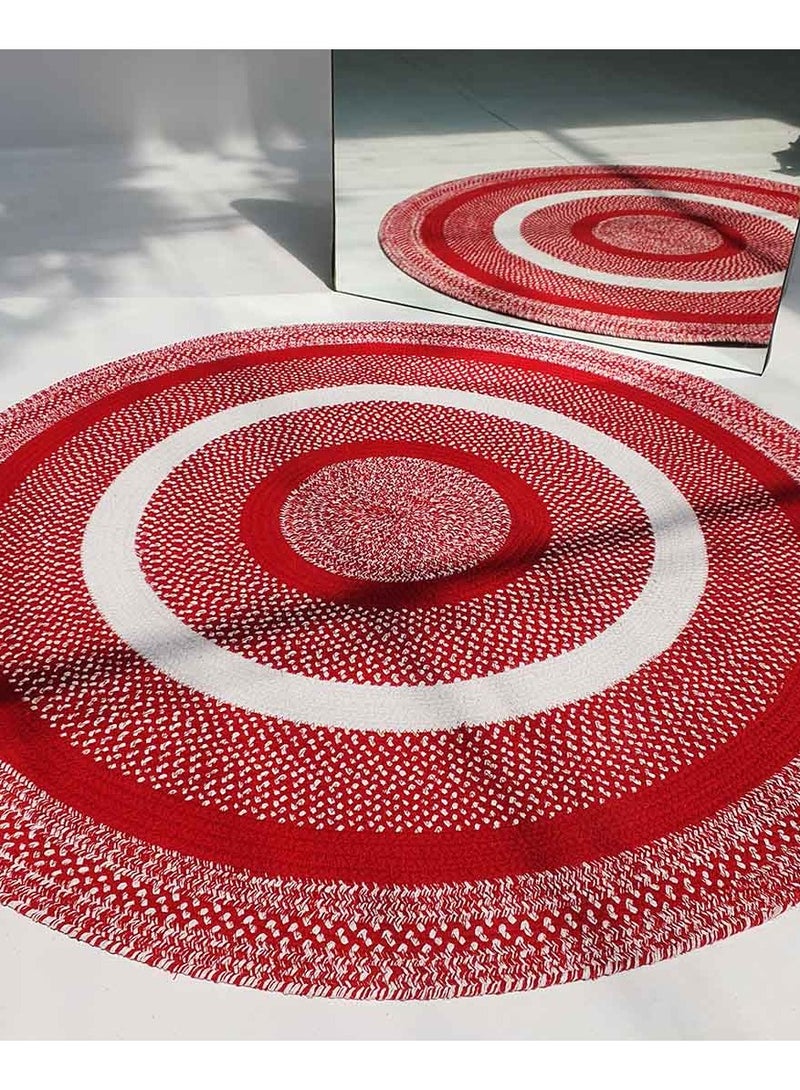 Ramsha HandMade Cotton rug soft and durable  BR-005 red and White round rug for bedroom,living room carpet. - Image 4