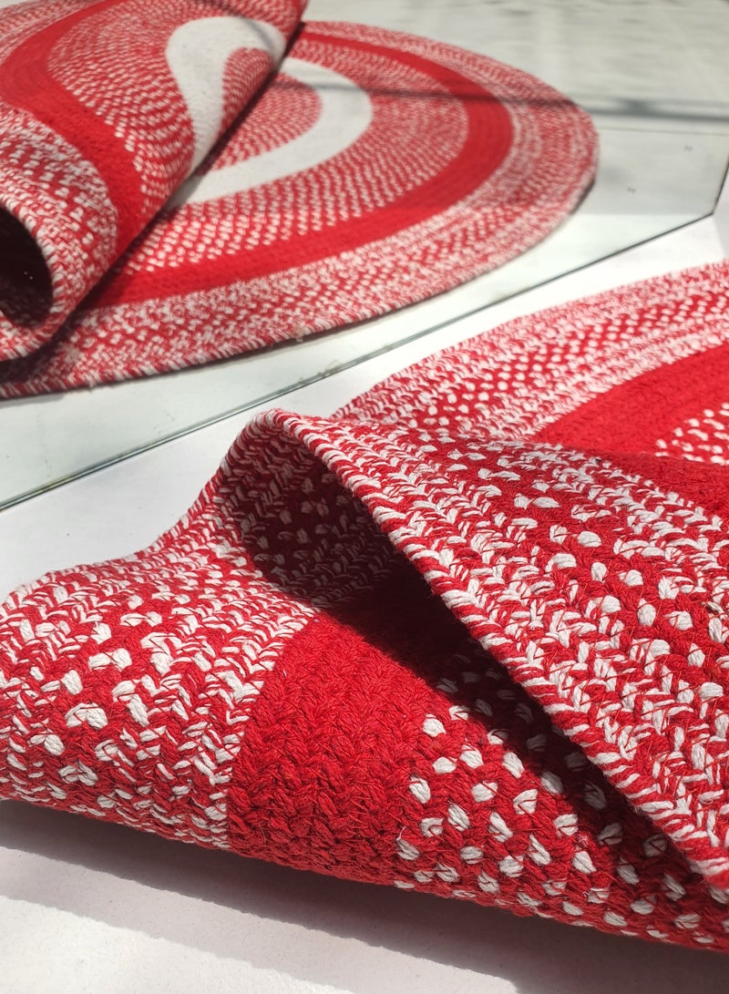 Ramsha HandMade Cotton rug soft and durable  BR-005 red and White round rug for bedroom,living room carpet. - Image 2