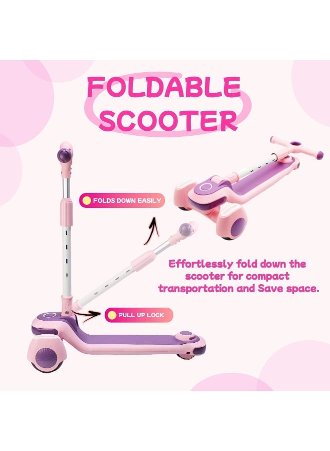 EASY FUTURE Kids Scooter with Sound, Foldable Design, Height-Adjustable Handle, LED PU Wheels & Rear Brake – Ideal for 3–8 Years Including Protective Gear Set - Image 2
