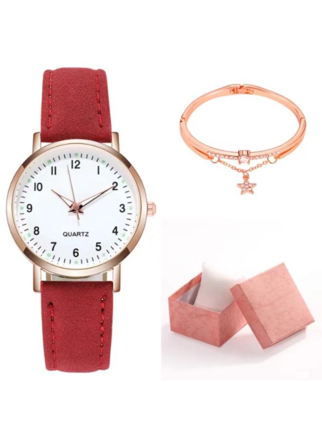 Two-piece Simple Women's Watch Digital Female Student Luminous Watch Fashion Matte Leather Casual Women's Quartz Watch