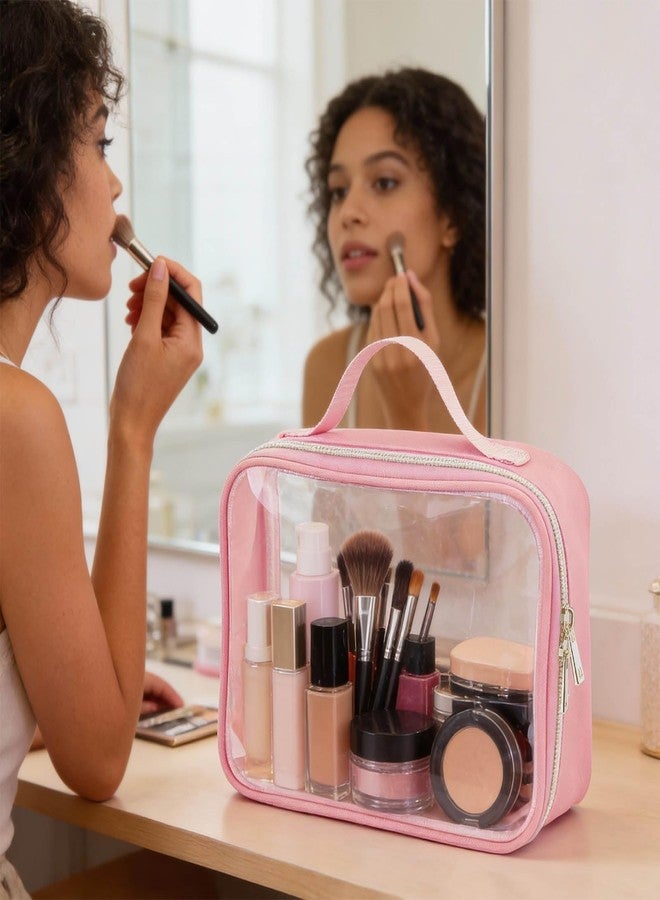 TREALDATE 3 Set of Clear Travel Bags for Toiletries,Clears Makeup-Bag Quart Size Travel Bag, Pink - Image 5