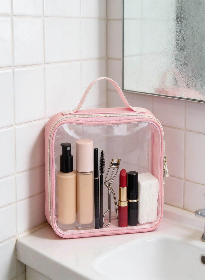 TREALDATE 3 Set of Clear Travel Bags for Toiletries,Clears Makeup-Bag Quart Size Travel Bag, Pink - Image 4