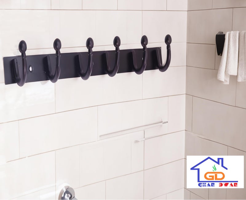 GHAR DWAR Heavy Duty Goli Stainless Steel Cloth Hanger Suitable for Bathroom Bedroom Kitchen Wall Hook Rail Hanging Scarf, Coat,Keys Tie Clothes Towel Door Robe Hanging (Pack of 3, Black 6 Hook) - Image 2