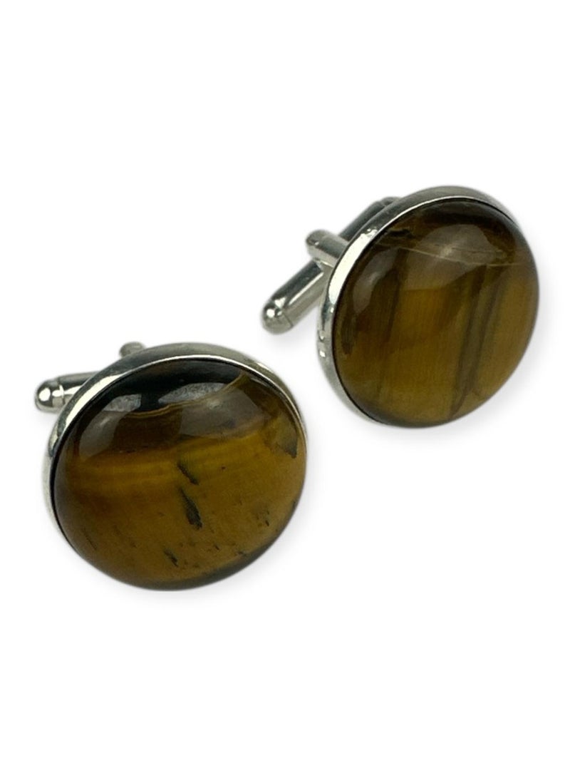 Imported large men's cufflinks with tiger's eye, one of the finest natural gemstones - a luxurious touch for a sophisticated look on formal occasions - Image 2
