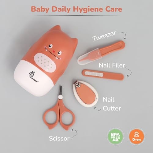 R for Rabbit Stylo Kitty New Born Baby 4 in1 Nail Grooming Kit for Baby Manicure Set with Kids Nail Cutter, Tweezer, Filer and Scissors (Peach) - Image 2
