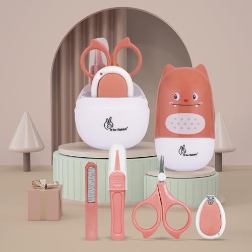 R for Rabbit Stylo Kitty New Born Baby 4 in1 Nail Grooming Kit for Baby Manicure Set with Kids Nail Cutter, Tweezer, Filer and Scissors (Peach) - Image 1