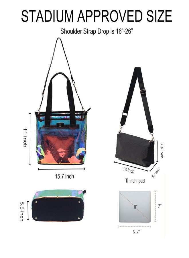 ESVAN Iridescent Soap Bubble Clear Tote Bag - Stadium Approved with Bag-in-Bag Shoulder Design for Concerts, Beaches, Events (Black Iridescent) - Image 2
