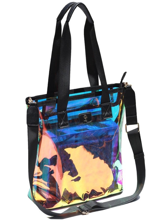ESVAN Iridescent Soap Bubble Clear Tote Bag - Stadium Approved with Bag-in-Bag Shoulder Design for Concerts, Beaches, Events (Black Iridescent) - Image 1