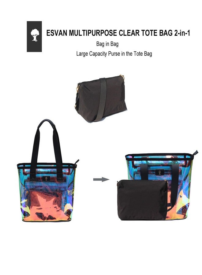 ESVAN Iridescent Soap Bubble Clear Tote Bag - Stadium Approved with Bag-in-Bag Shoulder Design for Concerts, Beaches, Events (Black Iridescent) - Image 4