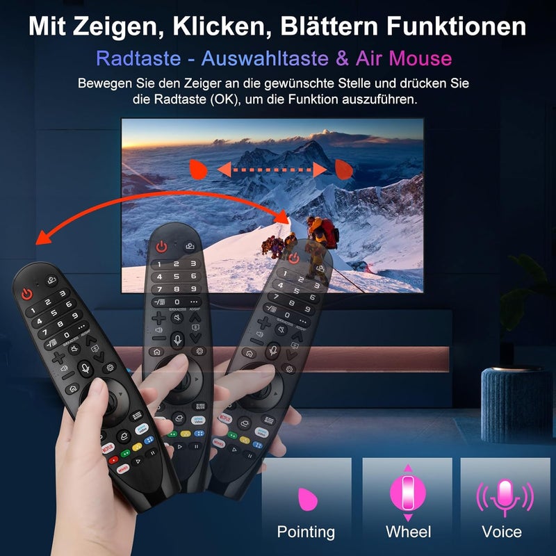 EWO'S جهاز تحكم عن بعد صوتي سحري لتلفزيونات LG UHD OLED QNED NanoCell 8K 4K الذكية، بديل جهاز التحكم السحري الأصلي موديلات AKB75855501 AN-MR20GA MR21GA MR22GA MR19BA - Image 4