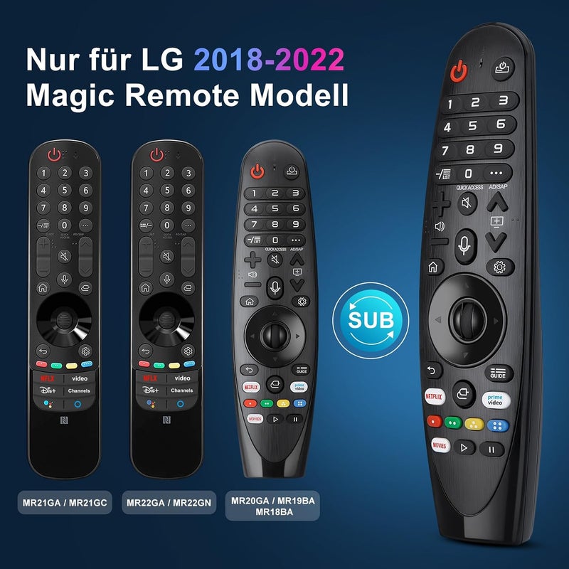 EWO'S جهاز تحكم عن بعد صوتي سحري لتلفزيونات LG UHD OLED QNED NanoCell 8K 4K الذكية، بديل جهاز التحكم السحري الأصلي موديلات AKB75855501 AN-MR20GA MR21GA MR22GA MR19BA - Image 3