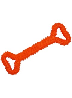 MAJIBAO Rubber chew toy with Handles, 33 cm Interactive chew toy for Dental health, Aggressive breeds, and Tug of War toy, Bone-shaped, Non-toxic rubber toy, long-lasting pet toy and Easy to carry (Orange)  - Image 1