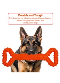 MAJIBAO Rubber chew toy with Handles, 33 cm Interactive chew toy for Dental health, Aggressive breeds, and Tug of War toy, Bone-shaped, Non-toxic rubber toy, long-lasting pet toy and Easy to carry (Orange)  - Image 4