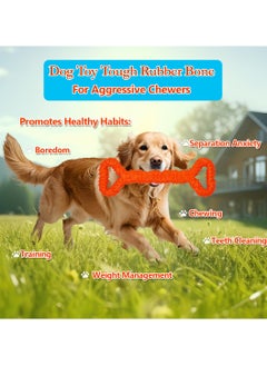 MAJIBAO Rubber chew toy with Handles, 33 cm Interactive chew toy for Dental health, Aggressive breeds, and Tug of War toy, Bone-shaped, Non-toxic rubber toy, long-lasting pet toy and Easy to carry (Orange)  - Image 5