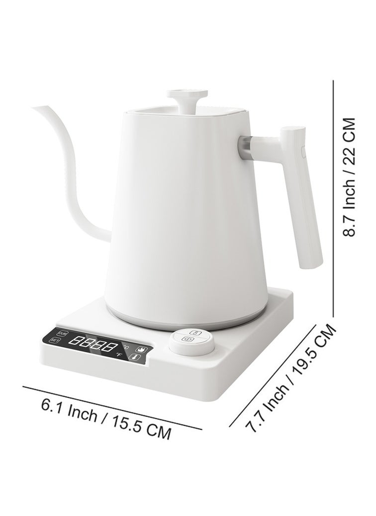 KADRAMA - 1000 mL Electric Gooseneck Kettle, Pour Over Kettle for Coffee and Tea, 1200W Rapid Heating,Temperature Control with Digital Display , 304 Stainless Steel, Keep Warm Function, White - Image 1