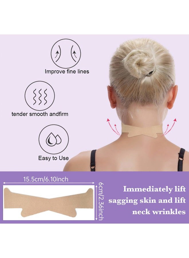 Neck Lifting Tapes, 10pcs Neck Wrinkle Bands Invisible Anti-Wrinkle Neck Lift Stickers for Instant Neck Skin Lifting (Comfy Skin Tone Fabric) - Image 4