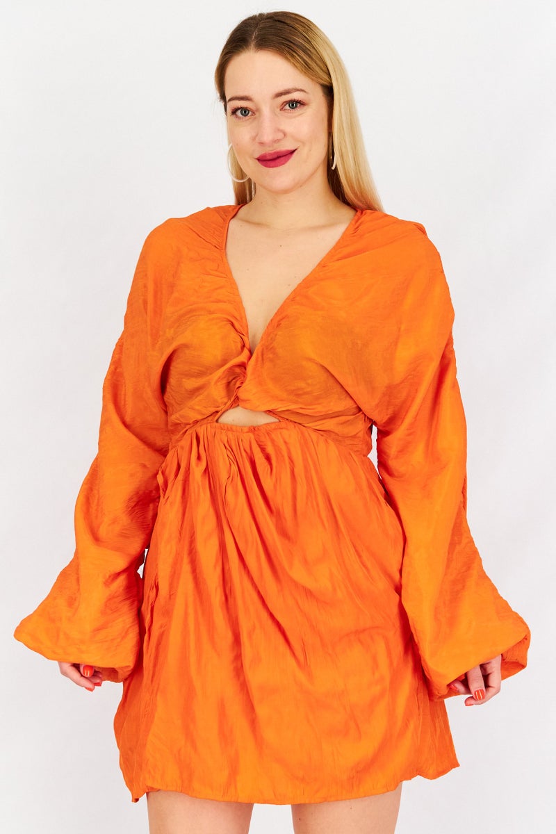 NA-KD Women Twisted And Cut out Front Detail Casual Wrap Mini Dress, Orange - Image 1