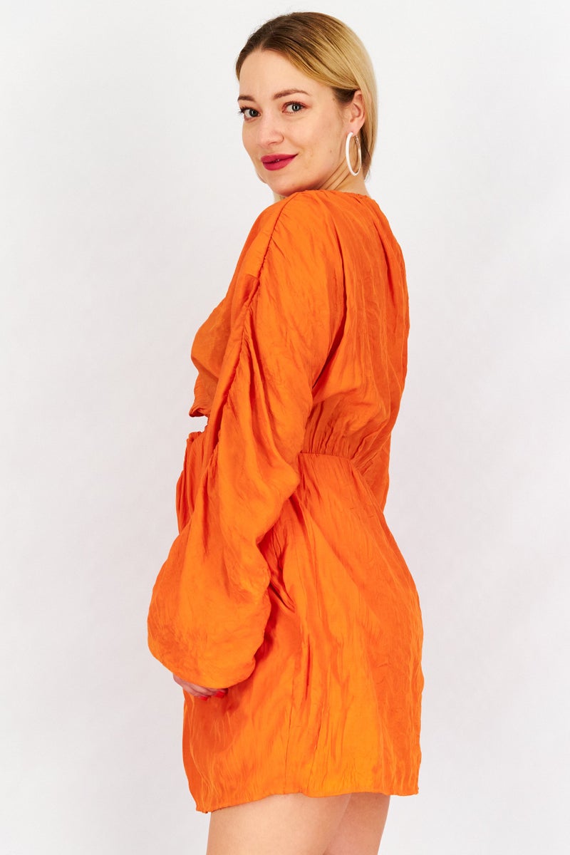 NA-KD Women Twisted And Cut out Front Detail Casual Wrap Mini Dress, Orange - Image 2