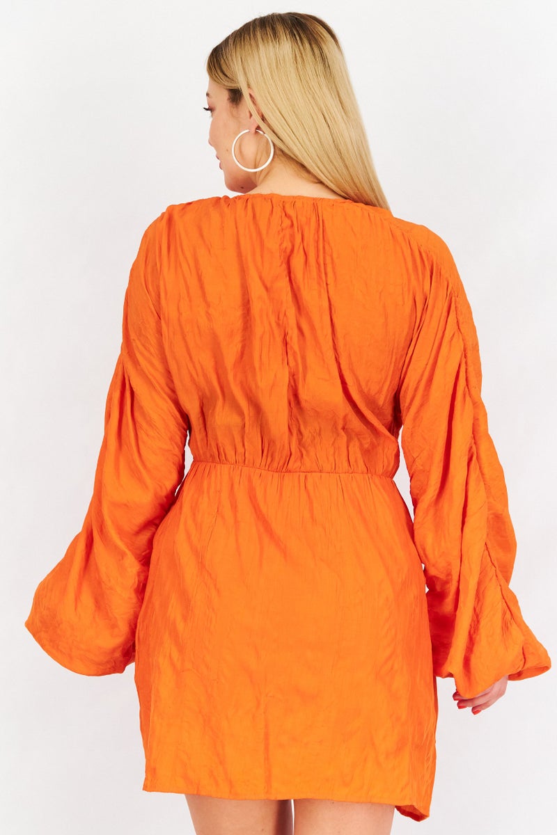 NA-KD Women Twisted And Cut out Front Detail Casual Wrap Mini Dress, Orange - Image 2