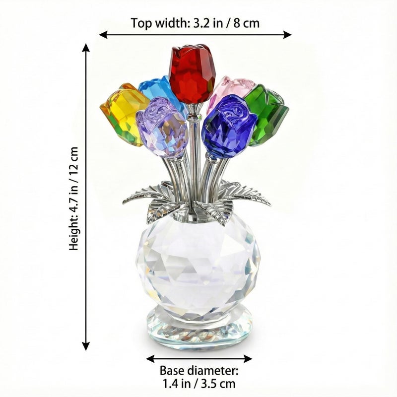Rotroyce 7 Crystal Roses Figurine with Gift Box â€“ Colorful K9 Glass Floral Sculpture, Handmade Everlasting Flower Decor, Meaningful Gift for Women, Mom, Wife, Anniversary, Wedding, Valentineâ€™s Day (Multicolor) - Image 3
