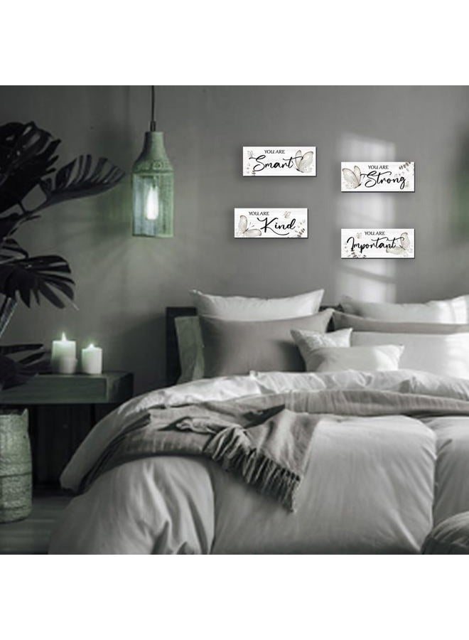 DONFENTHY 4 Pcs Butterfly Wall Decor Black Room Decor Wooden Positive Butterfly Decor with Butterfly Inspirational Word Black White Grey for Women Room Bathroom Bedroom Office Decor(Black,10x4 In) - Image 3