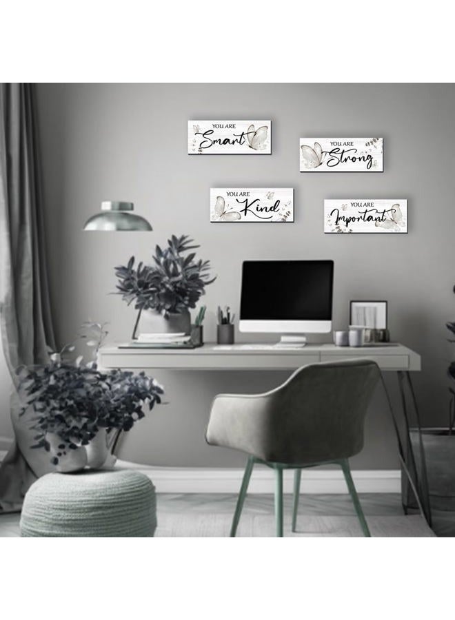 DONFENTHY 4 Pcs Butterfly Wall Decor Black Room Decor Wooden Positive Butterfly Decor with Butterfly Inspirational Word Black White Grey for Women Room Bathroom Bedroom Office Decor(Black,10x4 In) - Image 2
