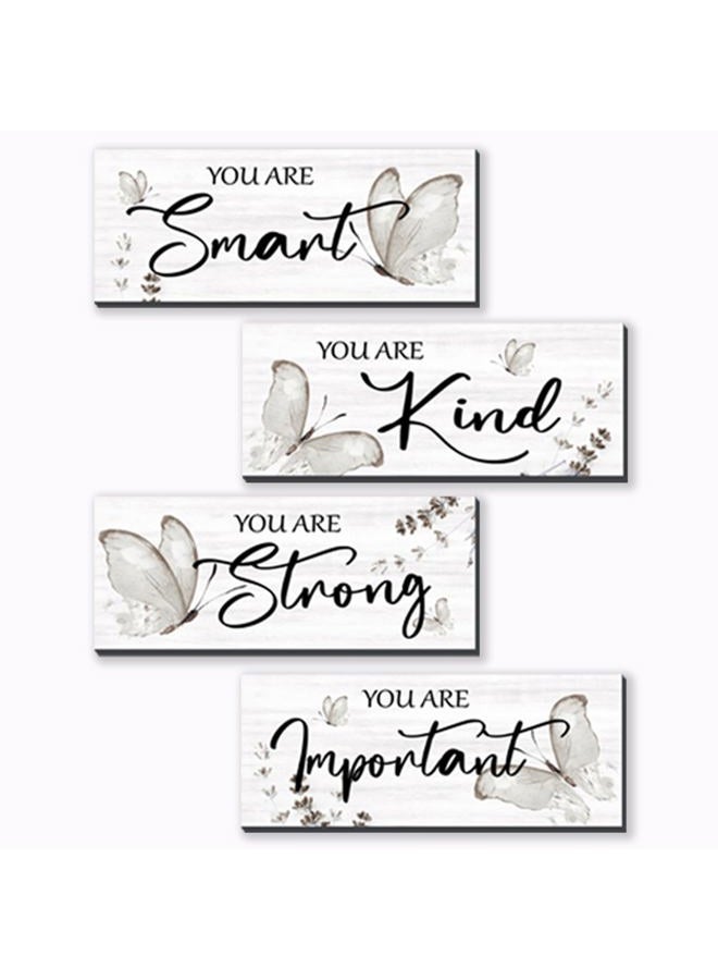 DONFENTHY 4 Pcs Butterfly Wall Decor Black Room Decor Wooden Positive Butterfly Decor with Butterfly Inspirational Word Black White Grey for Women Room Bathroom Bedroom Office Decor(Black,10x4 In) - Image 1