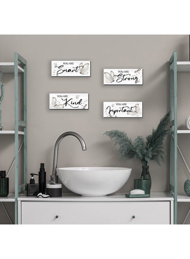 DONFENTHY 4 Pcs Butterfly Wall Decor Black Room Decor Wooden Positive Butterfly Decor with Butterfly Inspirational Word Black White Grey for Women Room Bathroom Bedroom Office Decor(Black,10x4 In) - Image 5