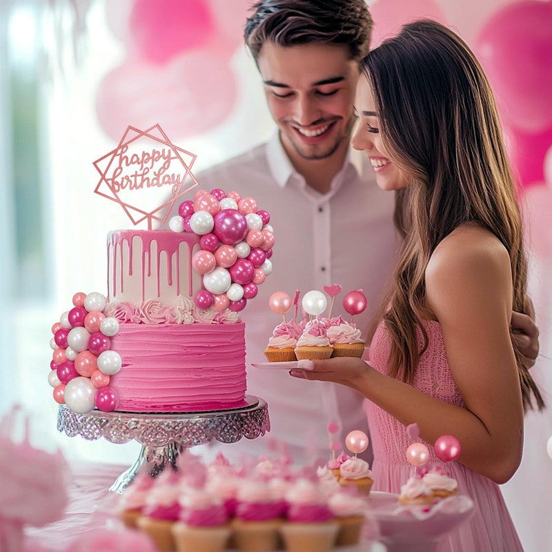 SPFYunion 75pcs كعكة الديكورات الرغوة الكرة الكعكة أعلى في اللؤلؤ وردة وردية وردية اللون الأحمر لحفل عيد ميلاد كرات الفقاعة زخرفة ديي - Image 5