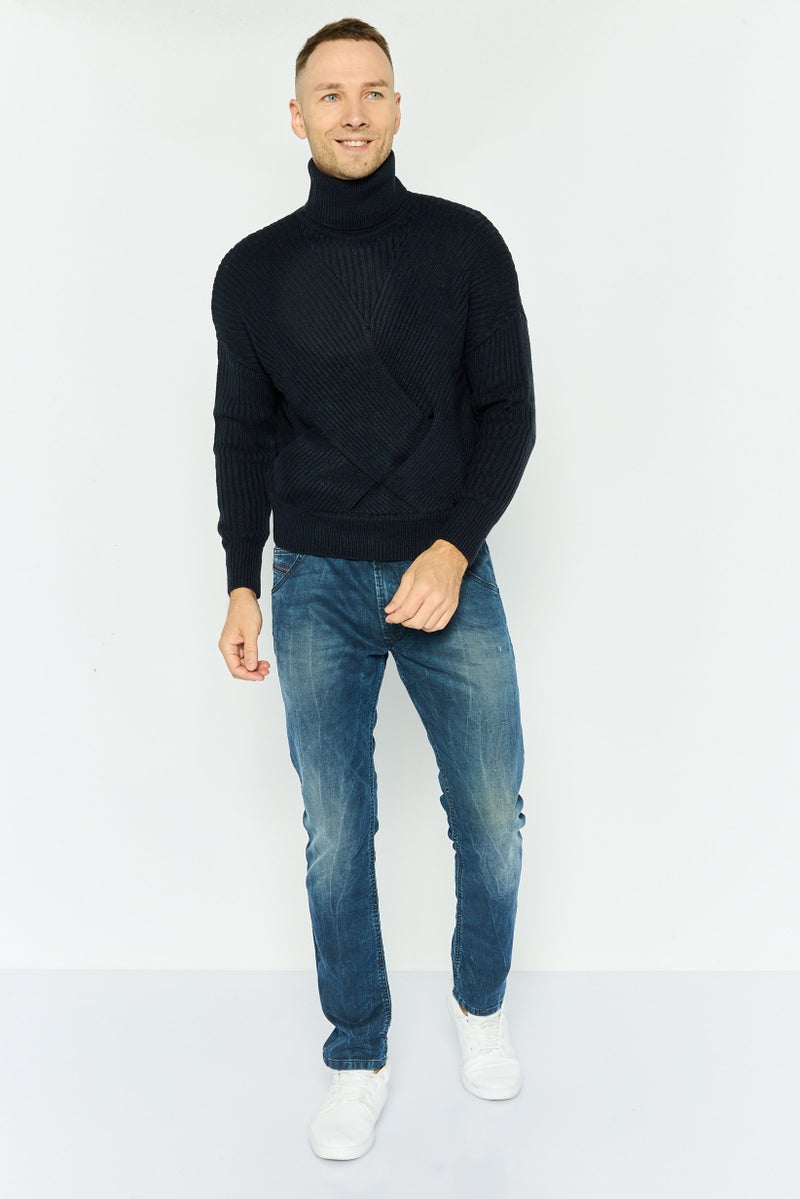 Pepe Jeans Men High Neck Long Sleeve Textured Sweater, Black - Image 2