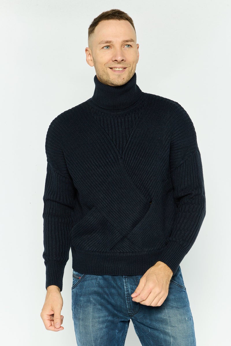 Pepe Jeans Men High Neck Long Sleeve Textured Sweater, Black - Image 1
